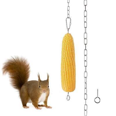Upgraded 304 Stainless Steel Hanging Squirrel Feeder Outside, Durable Squirrel Feeders for Outdoors, Chipmunk Feeder, Squirrel Food for Backyard Squirrels Hold Corn, Corn Cob(32Inch-1Rod)