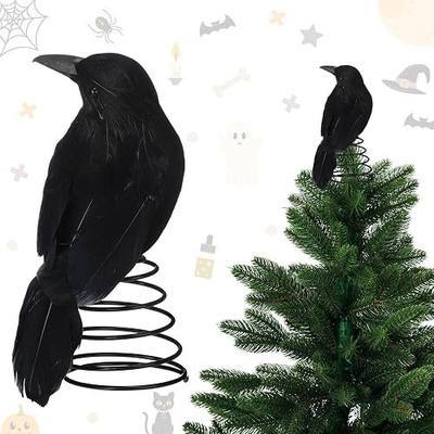 Suncalla Halloween Crow Mini Tree Topper Spooky Halloween Tree Ornaments 6.3 Inches Miniature Christmas Treetops Ornaments for Party Supplies(Black Crow)