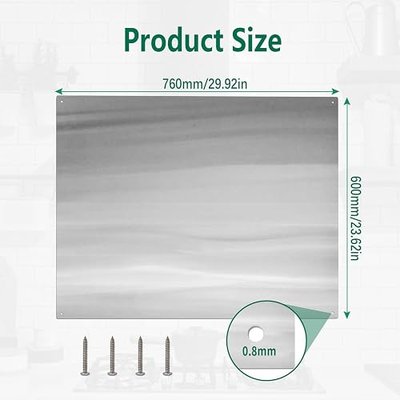 30" x 24" Stainless Steel Stove Backsplash Panel Ultra-Thin Flush Mount Splash Guard for Kitchen Wall, Heat & Stain Resistant, Easy Installation with Pre-Drilled Holes