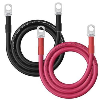 2AWG Battery Cable with 3/8" Terminals, 2 Gauge Pure Copper Inverter & Welding Wire with 3/8 inch Lugs Both Ends, UL, Power Inverter Wire Set for Automotive, Solar, Marine, RV (Red + Black, Each 5FT)