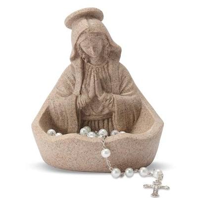 Virgin Mary Statue, Catholic Gifts for Women, Virgin Mary Keepsake Rosary Holder, 5.5" Blessed Mother Statues, Catholic Decor (Sandstone)