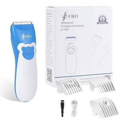 FBO Professional Baby Hair Clipper, Blue Bear | Quiet,Waterproof,Painless,Cordless,Rechargeable,Multi-Purpose Grooming Kit for Infants,Toddlers & Adults,Home and Salon Use