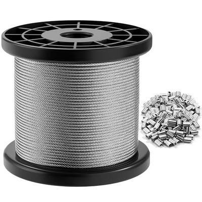 Stainless Steel Wire Rope - 1000FT 1/16" Aircraft Cable with 300Pcs Crimping Sleeves for Outdoor Hanging String Lights Garden Trellis Clothesline DIY Projects