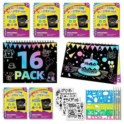 HXDOGSP Scratch Art for Kids: 16 Pack Rainbow Scratch Paper Party Favors - Art Crafts Notebook Suitable for Birthday Gifts/School Crafts Kit/Classroom Prizes for Girls and Boys Aged 4-12