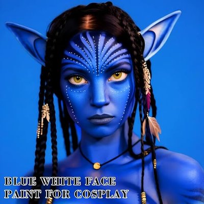 White Blue Face Paint with Sponges,1.01oz/pc Water Based Royal Blue Face Painting Kit for Avatar Smurf Mystique Cosplay Makeup,Halloween SFX Makeup Dark Blue Body Paint for Adults and Kids