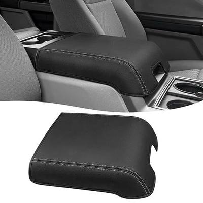 Center Console Cover for 2015-2020 F150 Accessories, F250 F350 F450 2017-2022, Expedition 2018-2024, PU Leather Middle Armrest Cusion Protector, Bucket Seat Only, Anti-Scratch, Black-Gray Stitch