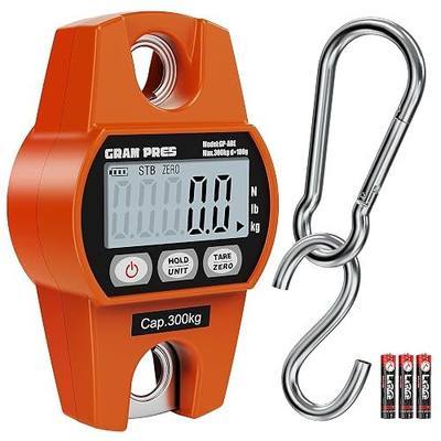 GRAM PRES Digital Hanging Scale, Mini Crane Scale 660LB/300KG | Deer Hunting Scales,Digital Scale with Hooks for Farm Fishing, Fish,Luggage,Outdoor.