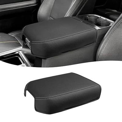Center Console Cover for 2023 2024 2025 2026 F250 F350 F450 F550 Super Duty Accessories, Vinyl Leather Middle Armrest Cusion Protector, Bucket Seat Only, Anti-Scratch, Black Gray Stitch