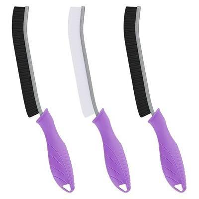 FOOGWEE Hard Bristle Crevice Cleaning Brush - Cleaning Supplies - Grout Cleaning Brushes for Household Use - Crevice Cleaning Tool for Bathroom, Home and Kitchen (3, Purple)