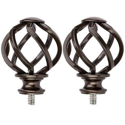 KAMANINA Bronze Finials for 1 or 7/8 in Curtain Rods, Twisted Cage Design | 2 Pcs Replacement Curtain Rod Ends, with M6 Standard Screws, Decorative Window Treatment Finials, for Drapery Rods