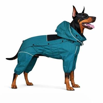 LOVELONGLONG Waterproof Dog Raincoat with Removable Hood – Outdoor Full Body Dog Jacket, Windproof Snowproof Shell Suit – All Season Pet Rain Gear Ocean Teal 4XL