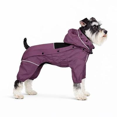 LOVELONGLONG Waterproof Dog Raincoat with Removable Hood – Outdoor Full Body Dog Jacket, Windproof Snowproof Shell Suit – All Season Pet Rain Gear Plum Purple S
