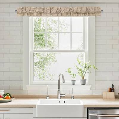 XWZO Sleeve Topper with Top Bottom Ruffle Sleeves Valances Home Décor Window Treatment Bedroom Nursery Kitchen Window Curtain Header, 58" x 5",1 Piece, Faux Linen-Beige