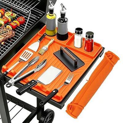 Rollable Silicone Grill Mat for Blackstone Griddle Shelf (Orange) | Heat-Resistant Side Shelf Organizer with Drip Tray for Griddle Tools & BBQ Accessories, Non-Slip Outdoor Mat Gift for Men