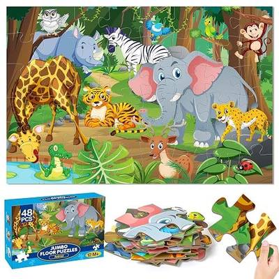 Jumbo Floor Puzzle for Kids Ages 4-6, 48 Piece Large Animal Jigsaw Puzzle, Extra-Thick Cardboard Preschool Learning Toys for Toddlers 3-5, Educational Gift for Boys Girls 3 4 5 6 7 8