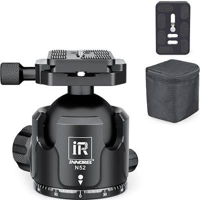 Low Profile Tripod Ball Head-INNOREL N52, Black, Panoramic CNC Metal Camera Tripod Ball Head with Two 1/4" Screw Arca Swiss Quick Release Plates for Tripod, Monopod,DSLR,Camcorder, Max Load 66lbs/30kg