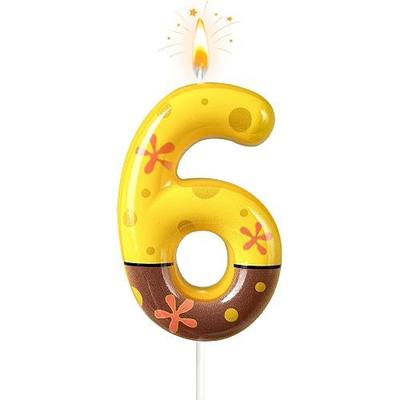 Number 6 Birthday Candle, 6th Birthday Cake Decoration, Playful Yellow and Polka Dot Print, Suitable for Ocean Cartoon Theme Party Supplies and Celebration Decorations (Yellow 6)