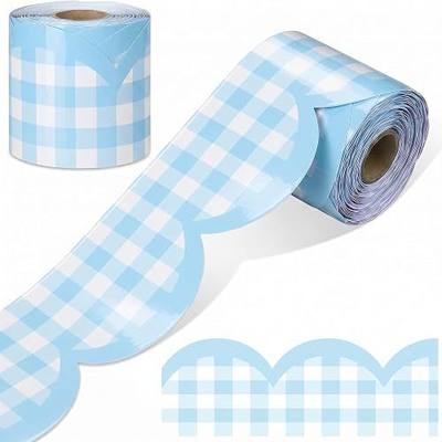 Zonon 65ft Blue Gingham Bulletin Board Border Pastel Scalloped Bulletin Board Trim Back to School Classrooms Decoration for Party Whiteboard, Walls, Desks, Windows, Doors, Lockers (3 Inches)