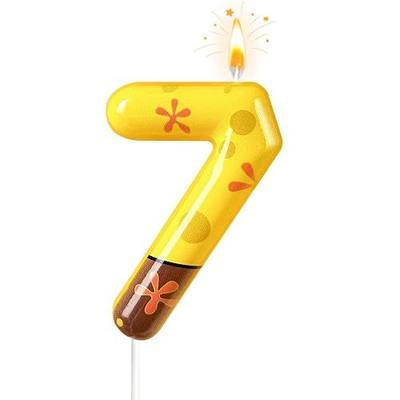 Number 7 Birthday Candle, 7th Birthday Cake Decoration, Playful Yellow and Polka Dot Print, Suitable for Ocean Cartoon Theme Party Supplies and Celebration Decorations(Yellow 7)