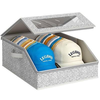 AOODA Sturdy Hat Storage for Baseball Caps, Holds up to 24 Caps Clear Hat Organizer for Closet, Bedroom, Wide Hat Box with Cardboard (Grey)