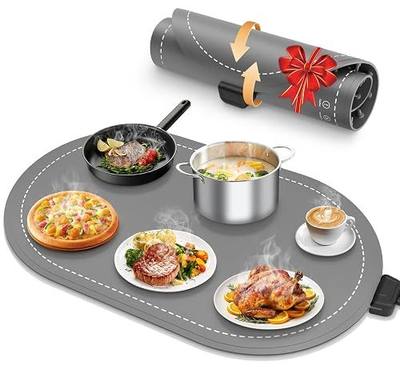 seenlast Warming Mat for Food with Adjustable Temperature Timer,10S Fast Heating Silicone Food Warmers for Parties Buffet and Home Daily,Food Warming Mat with Insulating Pad Raised Feet Protects Table