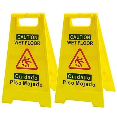 2-Pack Caution Wet Floor Sign, 17.5" Height, Bright Yellow, Double-Sided Folding A-Frame Design - Commercial Safety Sign with Bilingual Message