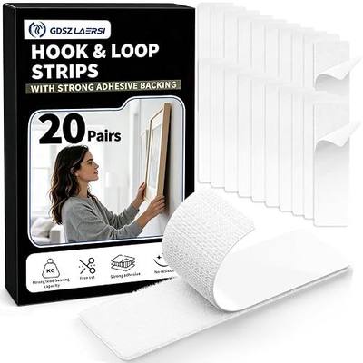 20 Sets Double Sided Tape Heavy Duty White Hook and Loop Tape, 1x4Inch Adhesive Strips – Secure Mounting for Rug Poster Artwork Mirror Hanging Couch Cushion Wall, Indoor & Outdoor Use