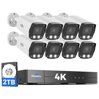 Hiseeu 8MP PoE Security Camera System, 8 Pcs IP Security Cameras | 4K HD , 0 Monthly Fee, 4K Security Camera Outdoor & Indoor, 121° Wide View, Color Night Vision, 2TB HDD for 7/24 Record