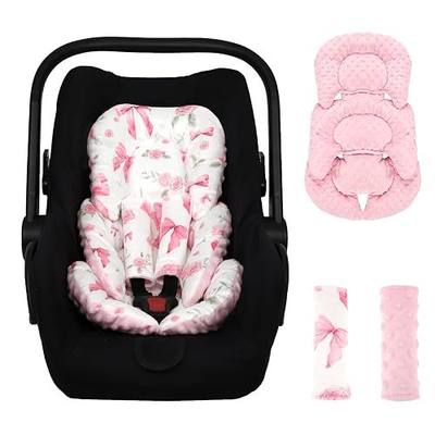 Infant Car Seat Insert Girls, Soft Car Seat Head Support Baby & 2 Strap Pads, Preemie Newborn Carseat Insert Reversible Fits for Stroller, Baby Swing, Rocker, Bassinets, Bouncer, Pink Rose