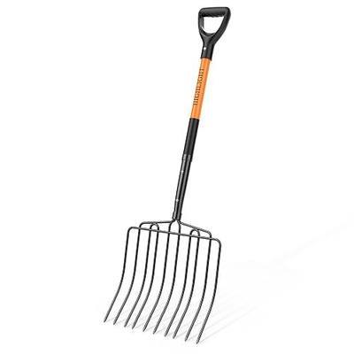 HIGHLIGHT 10-Tine Wide Head Pitch Fork for Manure & Hay, Heavy Duty with Unbreakable Fiberglass Handle, 45-Inch Ergonomic Grip