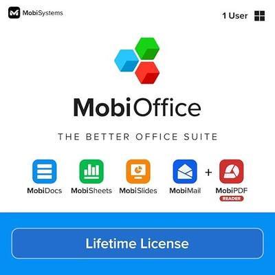 MobiOffice Lifetime 4-in-1 Productivity Suite for Windows | Lifetime License | Includes Word Processor, Spreadsheet, Presentation, Email + Free PDF Reader