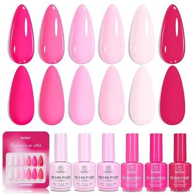 Beetles Pink Gel Polish Set, 15ml Full Size Romance in Air Collection | Bright Hot Pink Gel with Swatch Card Polish Kit, Salon Quality Long Lasting Soak Off Gel Nail Kit for Beginners