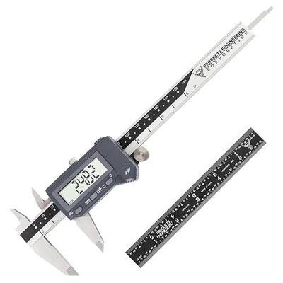 PEC Tools 6 Inch/150mm Absolute Digital Caliper & 6 Inch 16R Rule | Made in US, 32nds, 64ths, 50ths, 100ths, IP67 Waterproof & Oil-Resistant, Inch/MM/Fraction Modes