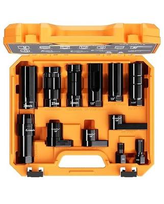 Crosstar 12Pcs Professional O2 Sensor Socket & Thread Chaser Set | 22mm(7/8"), 27mm, 1-1/16" Sockets | 1/2" & 3/8" Drive Oxygen Sensor Removal Tool for Oil Pressure, Vacuum, Thermal Sensors