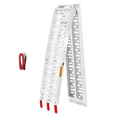 Aluminum Motorcycle Ramp for Pickup Trucks, 7.5 ft Folding Dirt Bike Loading Ramp, Punched Plate Surface, 750 lb Capacity, Rubber-Tipped Fingers, Strap Included, 89 x 12 in, 1 Pc
