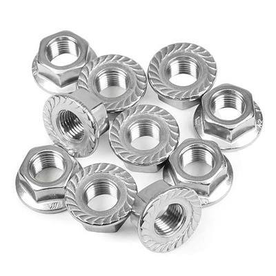 M12 x 1.25mm Serrated Flange Nuts Hex Lock Nuts, 304 Stainless Steel, 10PCS | Metric Fine Pitch, Replacement Hardward M12 Nut for Automotive Repair, Furniture Assembly Machinery, Bright Finish