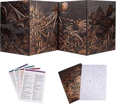 DND Dungeon Master Screen 5e 3D D&D DM Screen Gift for Dungeons and Dragon | 3D Faux Leather D&D DM Screen, 4 Panel with Pockets, GM RPG Accessories Gift Included Customized Inserts and Storage Case