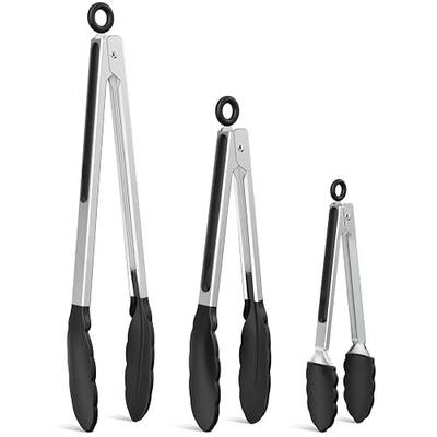 NileHome Tongs for Cooking, Professional Stainless Steel Cooking Tongs – Heat-Resistant for Grilling, BBQ, Serving Salad, Pasta, and Kitchen Use, Dishwasher Safe, Set of 7" 9" 12", Black