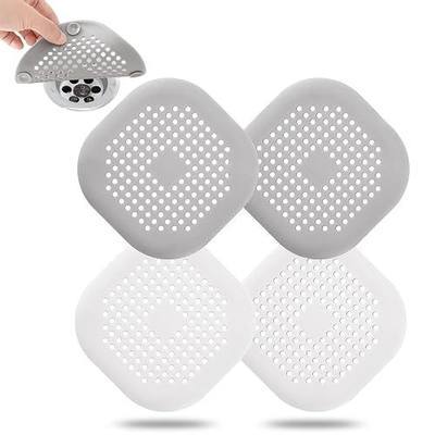Hair Drain Catcher,Square Drain Cover for Shower Silicone Hair Stopper with Suction Cup,Easy to Install Suit for Bathroom,Bathtub,Kitchen 4Pack (Gray+White)