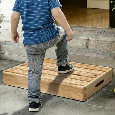 25" Wooden One Step Stool,Outdoor Step Platform | Non-slip,Heavy Duty 550lb,for Chirld/Senior/Adult/Toddler,with Handles ,for High Bed Riser,Bedroom ,Bathroom, Kitchen, Garden
