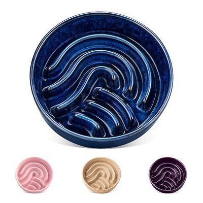 vancasso Slow Feeder Dog Bowl, 0.6 Cup Ceramic Slow Feeding Food Dish for Small Breed, Puzzle Dog Food Bowl for Fast Eater, Blue