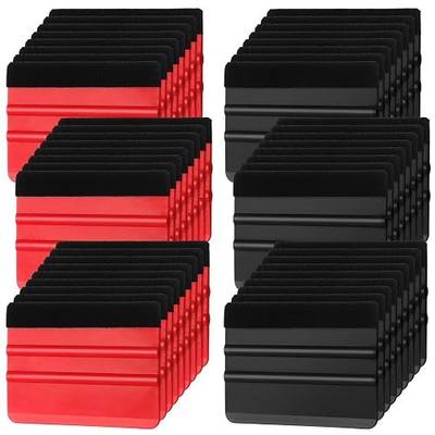 Lasnten 50 Pcs Plastic Vinyl Squeegee 4 Inch Felt Edge Squeegee for Car Window Windshield Glass Cleaning Tool Vinyl Scraper Decal Applicator Tool with Black Fabric Felt Edge (Red, Black)