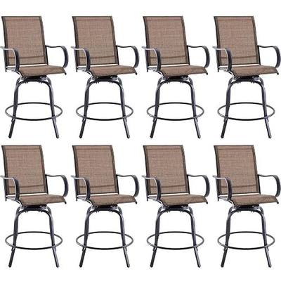 Patio Swivel Bar Stools Set of 8,All-Weather Outdoor High Bistro Stools with Textilene Fabric for Outside, Beach, Lawn, Poolside and Garden (Black/Brown)