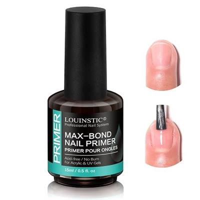 LOUINSTIC Acid-Free Nail Primer for Gel Polish, Acrylic (All Types), 15ml | HEMA-Free, Low Odor, Fast Air Drying, No Burn, No Lift, Long-Lasting Wear, Professional Nail Prep Primer, DIY Nail Supplies