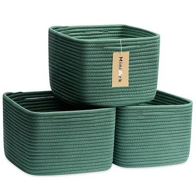MiniArk Small Organizing Baskets for Cubes Shelf, 9.7x9.7x7.1 Inch Rope Woven Storage Bins for Nursery Shelves Storage, Cute Toy Basket, Square 3 Packs Green