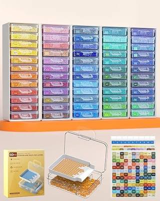 Redtwo 60 PCS Diamond Painting Storage Containers Trays, White | 3-in-1 Diamond Painting Trays with Lids, Detachable Trays, 5 Adjustabe Racks, Diamond Art Accessories, Diamond Art Storage