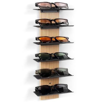 SEKSON Sunglasses Organizer for Wall, Solid Wood Sunglass Holder Display Rack, 6 Tier Eyeglasses Storage Shelf for Entryway, Living Room, Retail Showcase (1 Pack)