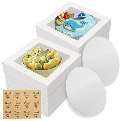 2 Pack Cake Boxes, 12x12x8 Inches Tall Cake Box with Cake Boards, White Bakery Boxes with Large Window, Disposable Cakes Transport Containers with Lids, for Cookies, Pies, Wedding, Birthday