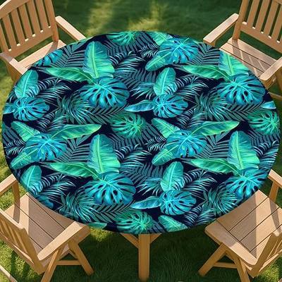 Round Tablecloth Waterproof Elastic Fitted Cover for 36-44 Round Tables | Waterproof polyester, elastic fitted edge, windproof and reusable, easy wipe clean, round cover for outdoor dining