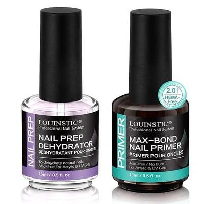 LOUINSTIC Nail Prep Dehydrator and Acid-Free Primer, HEMA-Free, 2 x 15ml | No Burn, Fast Air Drying Nail Bond, for Gel/Acrylic/Nail Polish/Press-On Nails, Professional Nail Prep Kit, DIY Nail Supplies